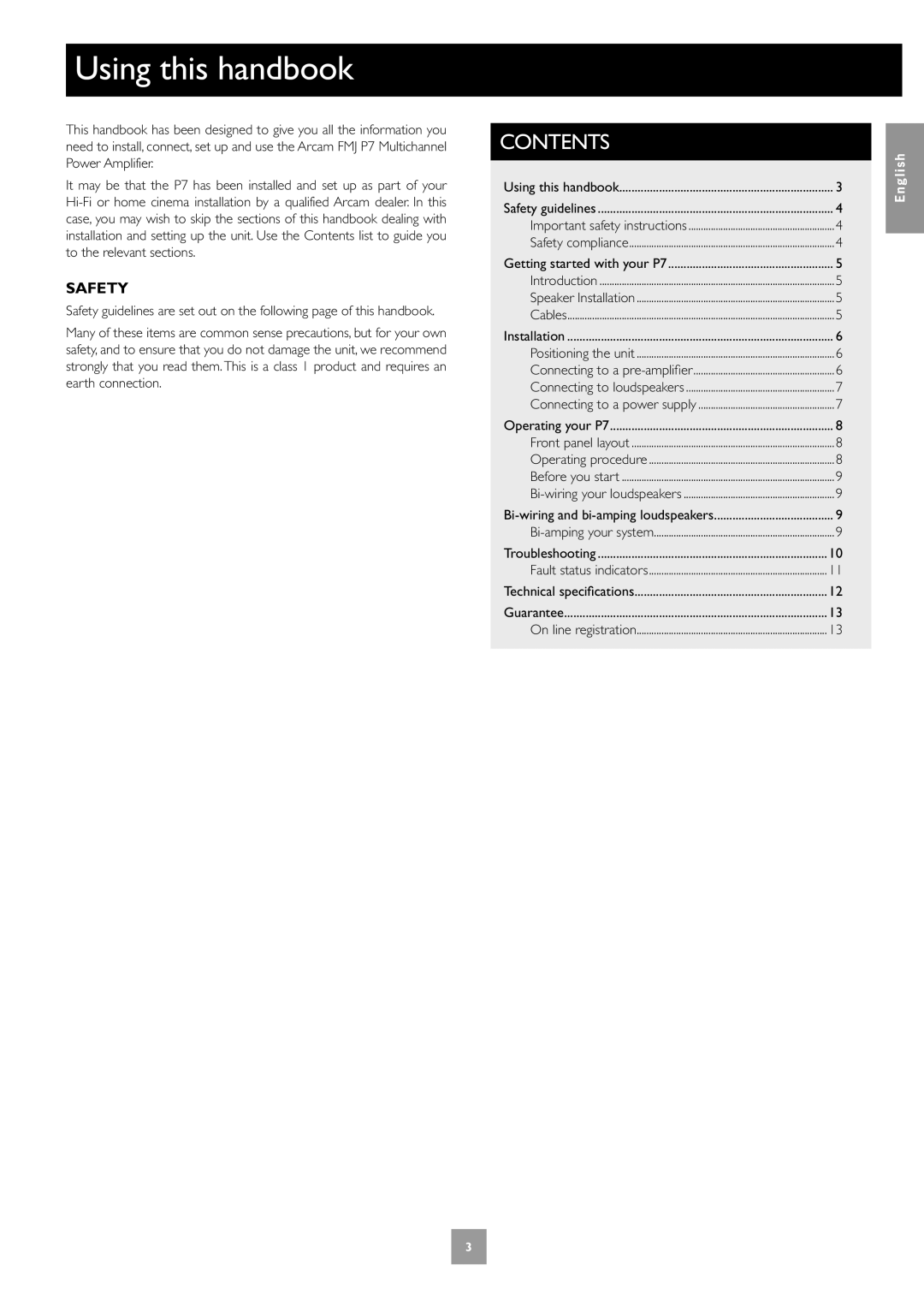 Arcam Multichannel Power Amplifier manual Using this handbook, Contents 