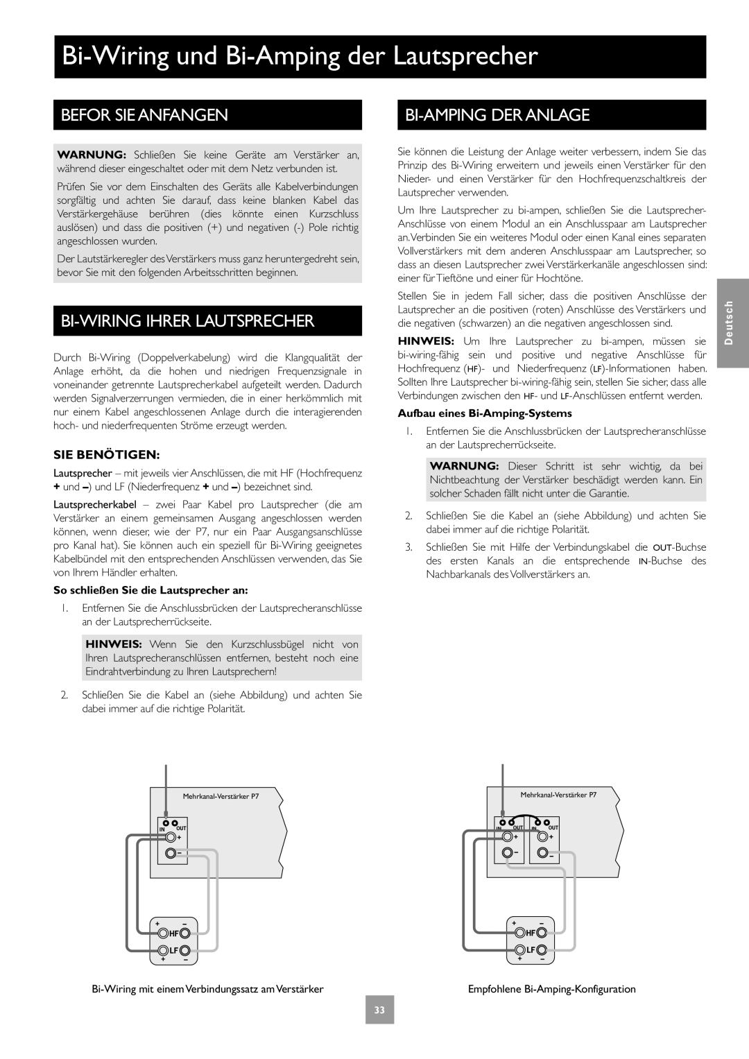 Arcam Multichannel Power Amplifier manual Bi-Wiring und Bi-Amping der Lautsprecher, Befor SIE Anfangen, SIE Benötigen 