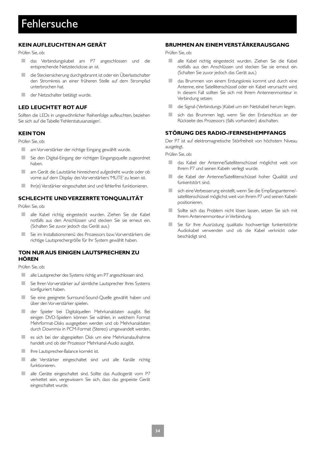 Arcam Multichannel Power Amplifier manual Fehlersuche 