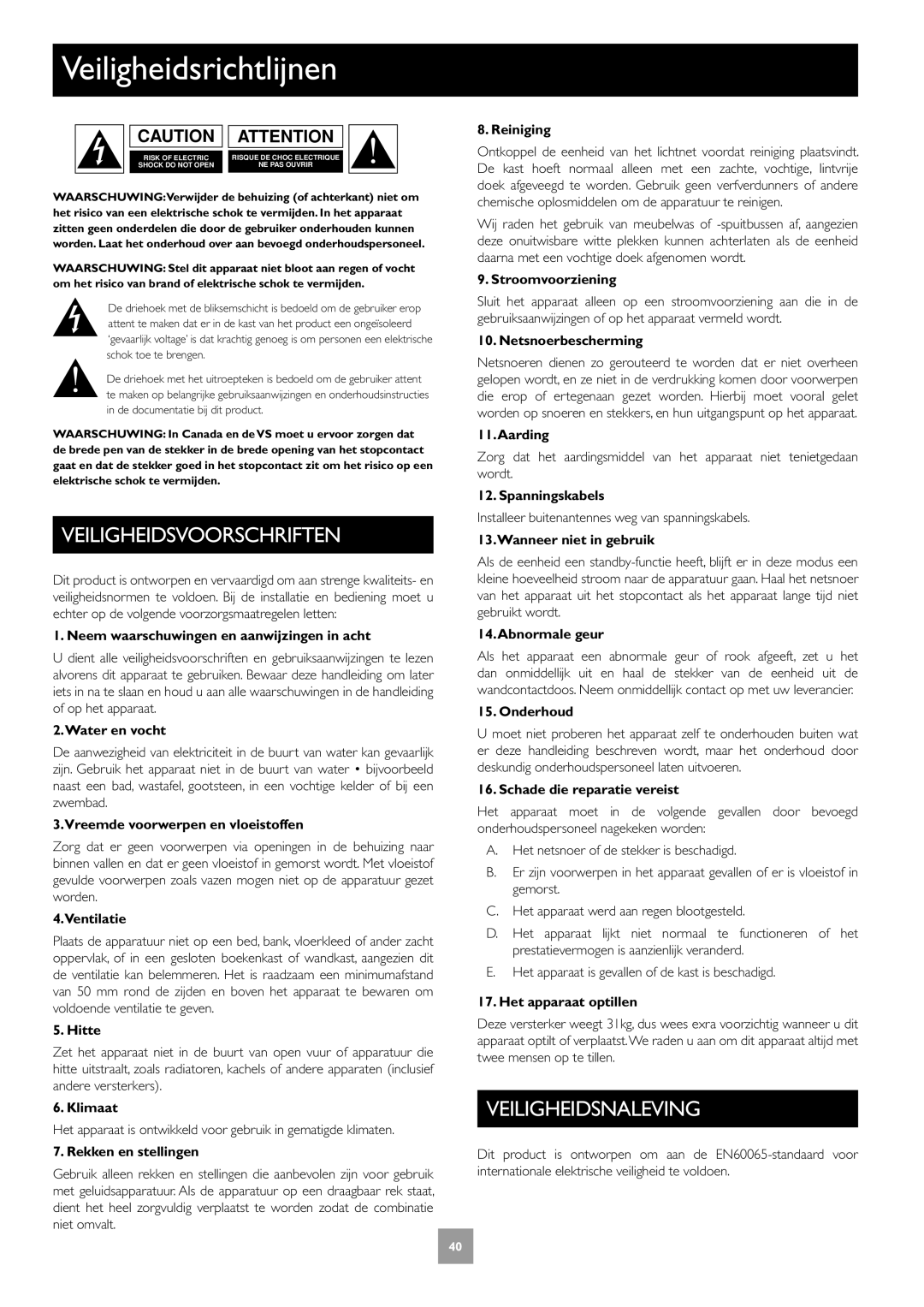 Arcam Multichannel Power Amplifier manual Veiligheidsrichtlijnen, Veiligheidsvoorschriften, Veiligheidsnaleving 