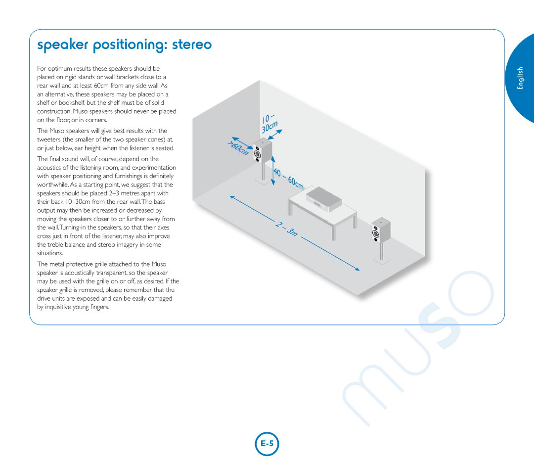 Arcam Muso manual Speaker positioning stereo 