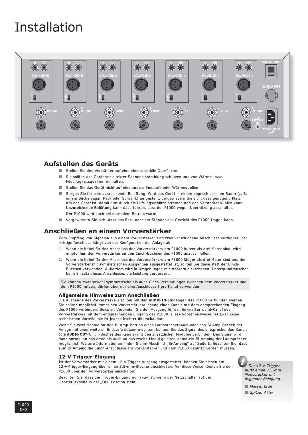 Arcam P1000 manual Aufstellen des Geräts, Anschließen an einem Vorverstärker, Allgemeine Hinweise zum Anschließen 