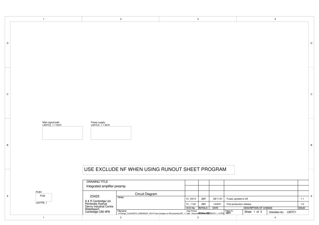 Arcam P35/3, FMJ A32 service manual USE Exclude NF When Using Runout Sheet Program 