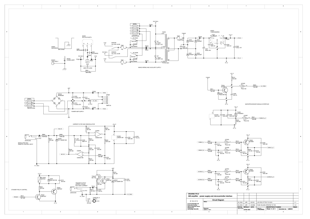 Arcam P35/3, FMJ A32 service manual Circuit Diagram, Drawing Title, Sheet 2 of, L882C2, J Reckless 
