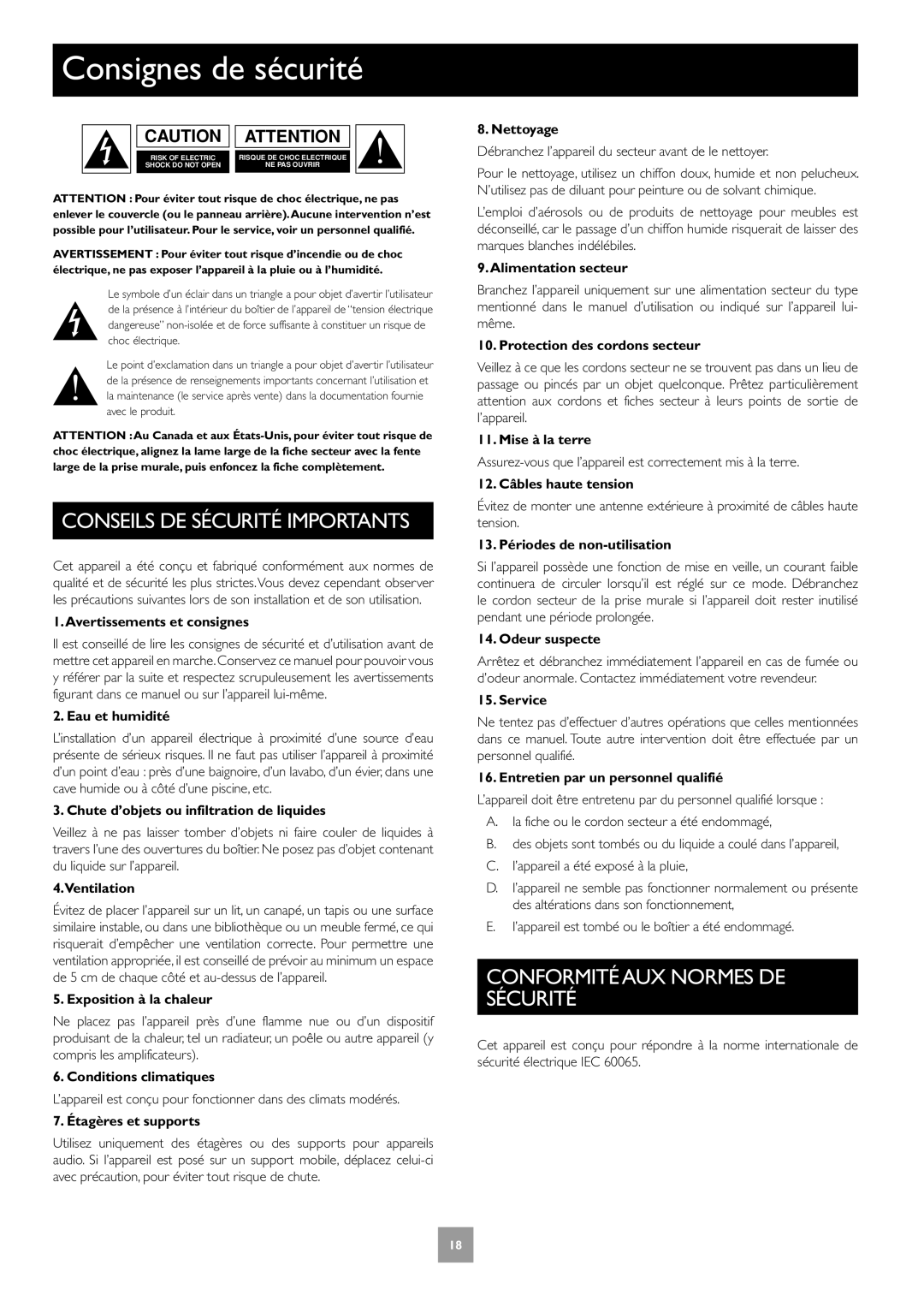 Arcam P35, P1, C30 manual Consignes de sécurité, Conformité AUX Normes DE Sécurité 