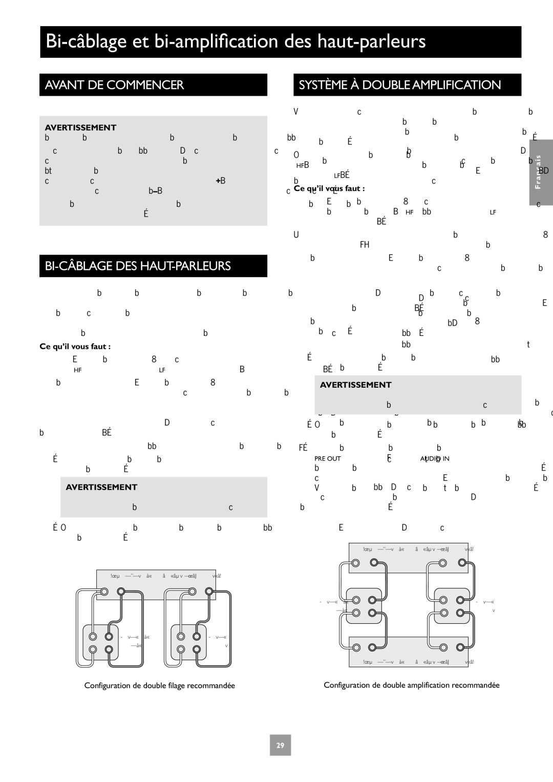 Arcam C30, P35, P1 manual Bi-câblage et bi-amplification des haut-parleurs, Avant DE Commencer, Bi-Câblage Des Haut-Parleurs 