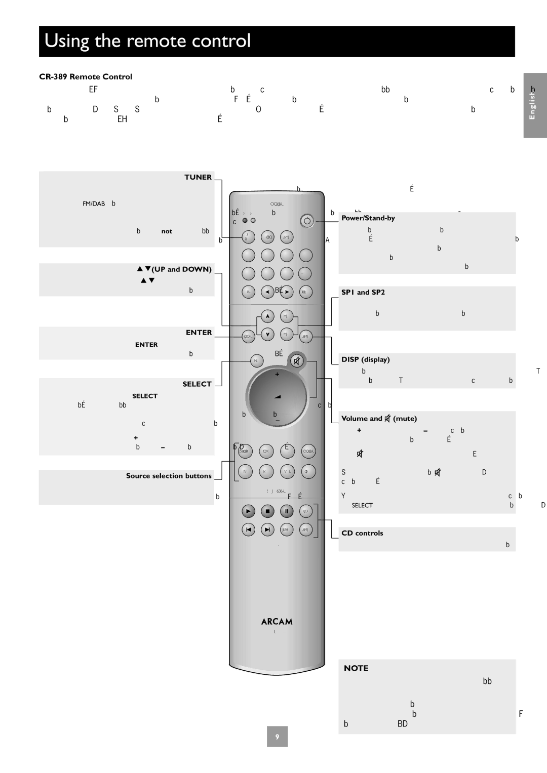 Arcam P35, P1, C30 manual Using the remote control, CR-389 Remote Control 