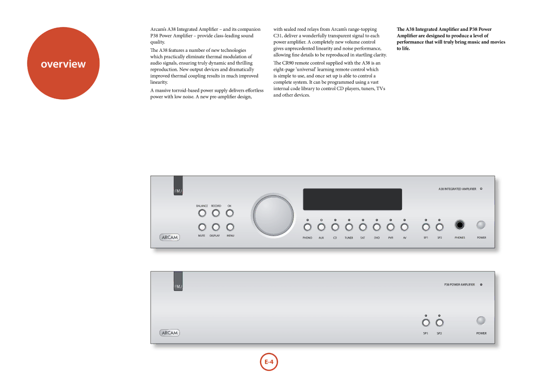 Arcam P38, A38 manual Overview 