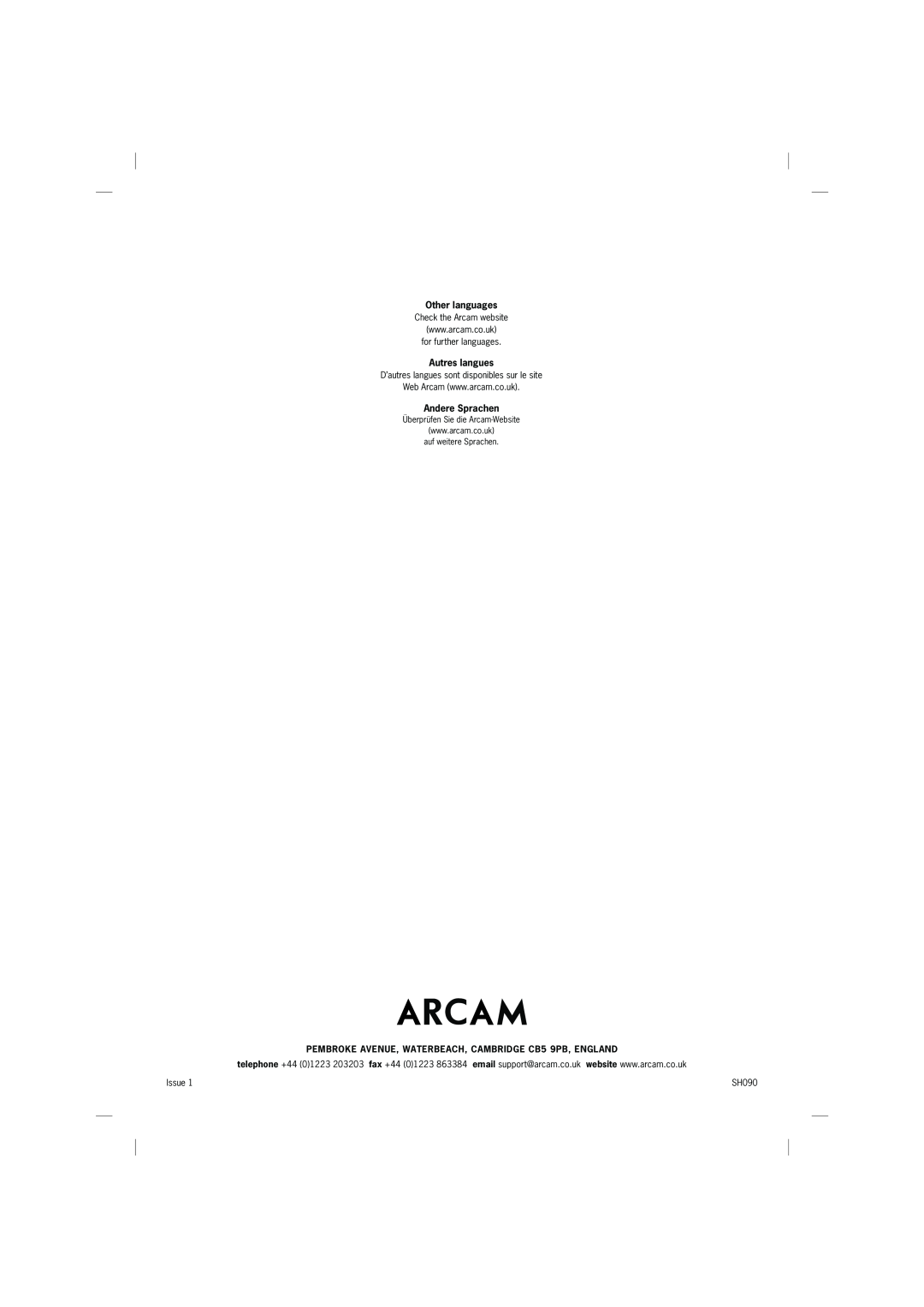 Arcam A75, P75, A65 manual Other languages, Autres langues, Andere Sprachen 