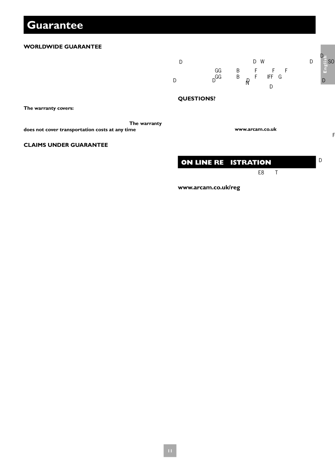 Arcam T31 manual On Line Registration, Worldwide Guarantee, Claims Under Guarantee, Questions? 