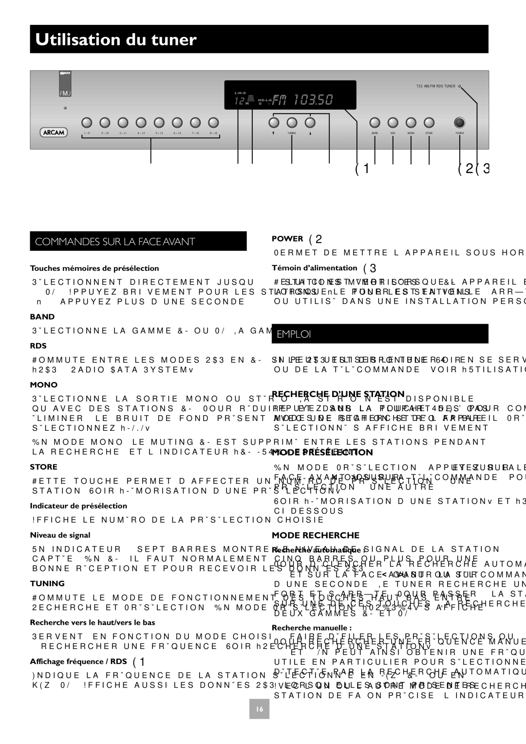 Arcam T31 manual Utilisation du tuner, Commandes SUR LA Face Avant, Emploi 