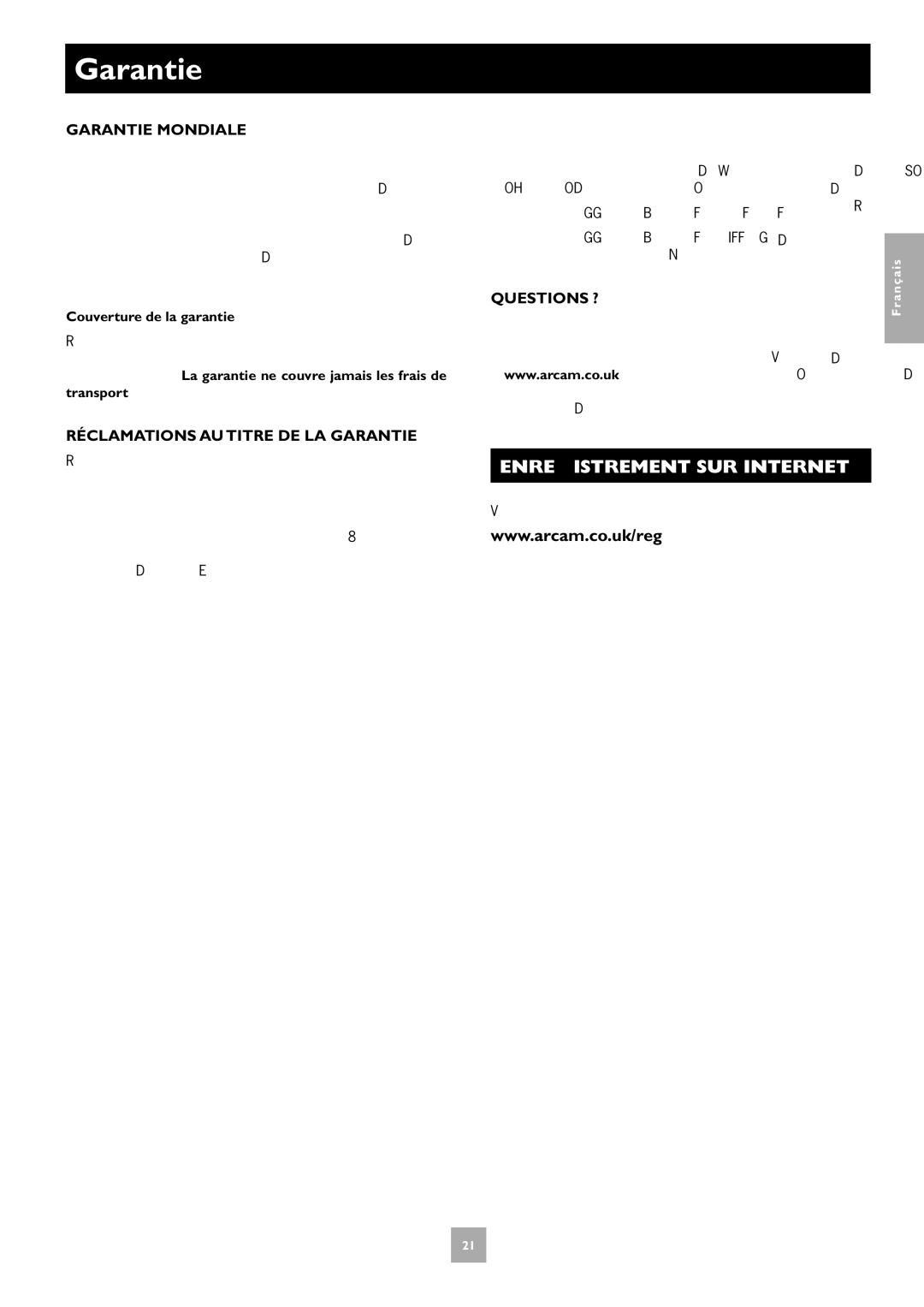 Arcam T31 manual Enregistrement SUR Internet, Garantie Mondiale, Réclamations AU Titre DE LA Garantie, Questions ? 