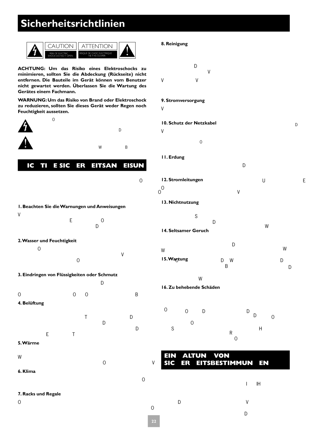 Arcam T31 manual Sicherheitsrichtlinien, Wichtige Sicherheitsanweisungen, Einhaltung VON Sicherheitsbestimmungen 