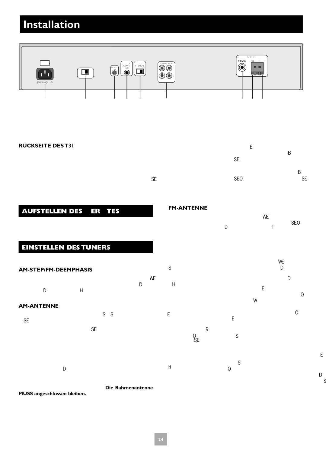 Arcam T31 manual Aufstellen DES Gerätes, Einstellen DES Tuners 