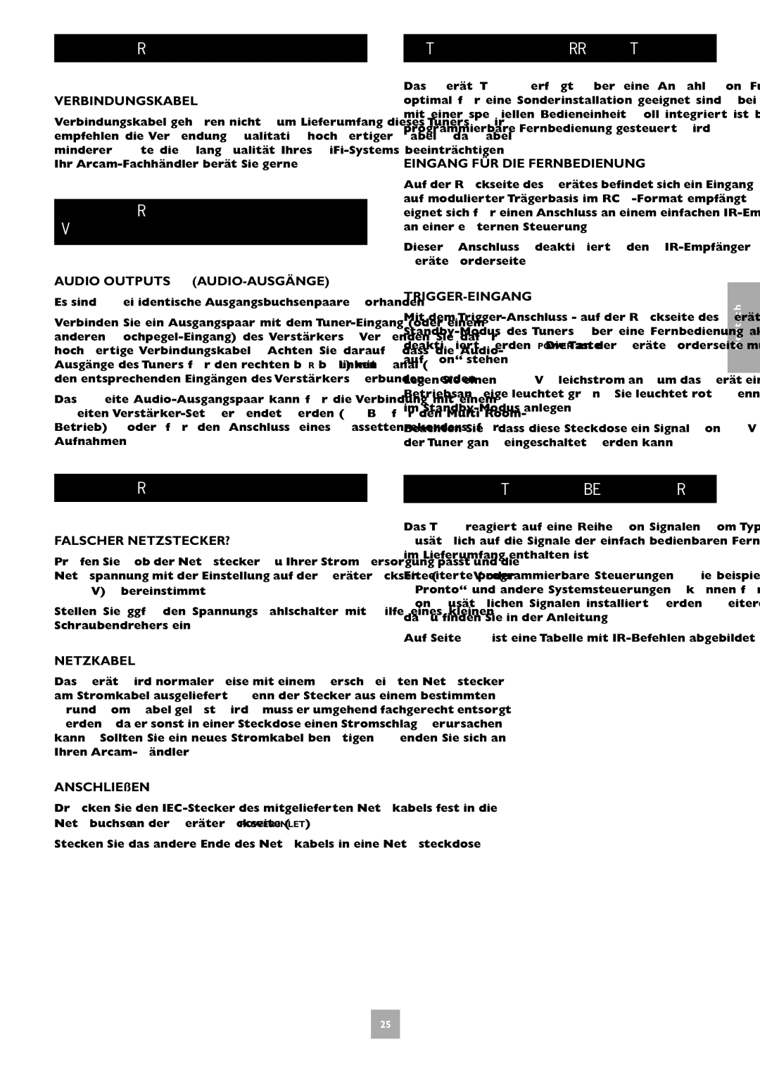 Arcam T31 manual Sonderinstallation, Infrarot IR-SIGNALE 