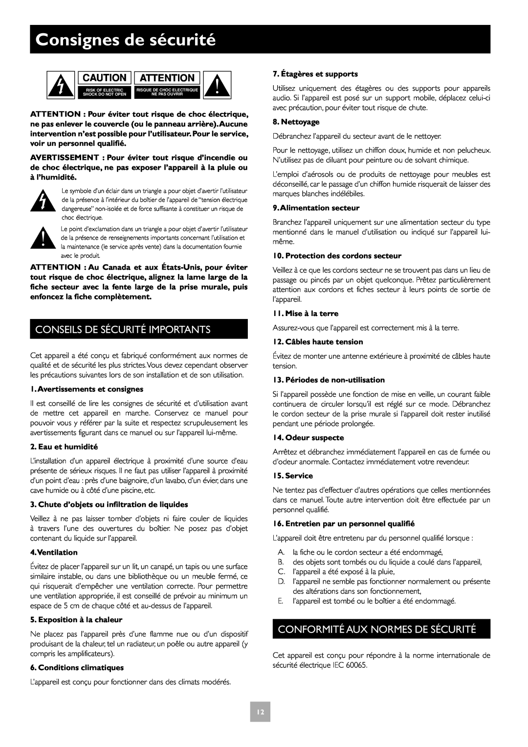 Arcam T31 manual Consignes de sécurité, Conseils De Sécurité Importants, Conformité Aux Normes De Sécurité 