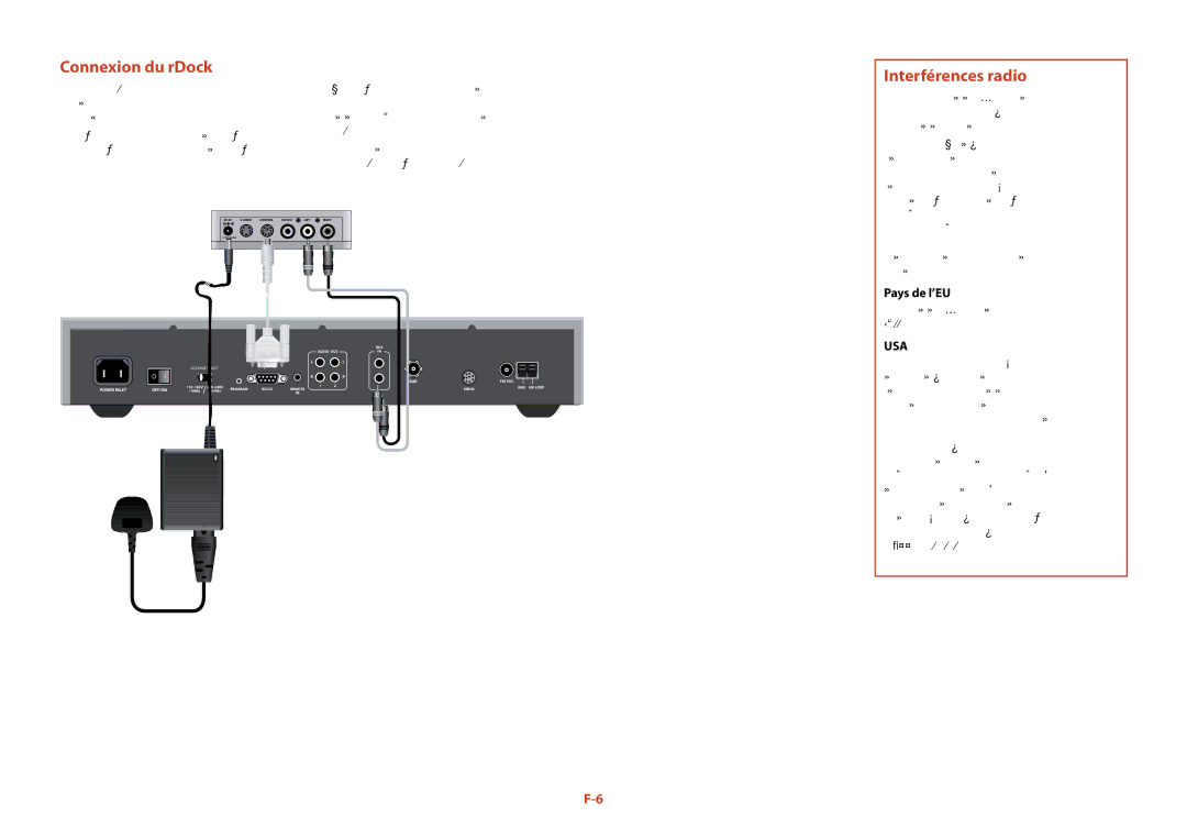 Arcam T32 manual Connexion du rDock, Interférences radio, Pays de l’EU 