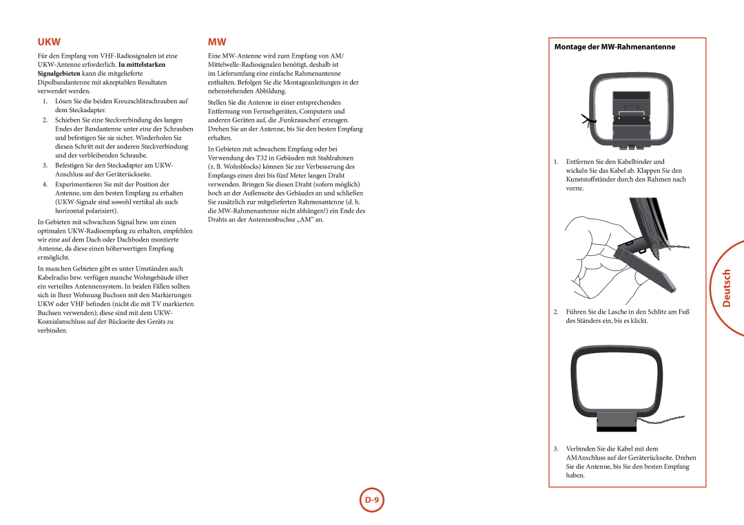 Arcam T32 manual Ukw, Montage der MW-Rahmenantenne 