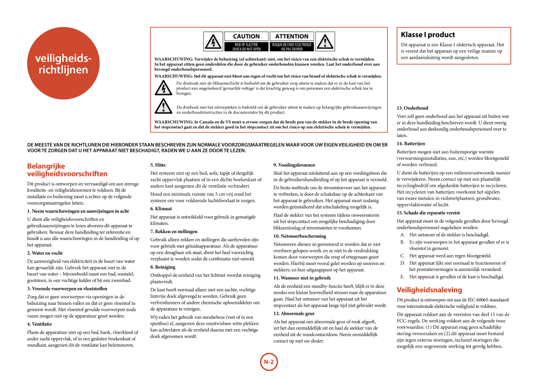 Arcam T32 manual Klasse I product, Veiligheidsnaleving 