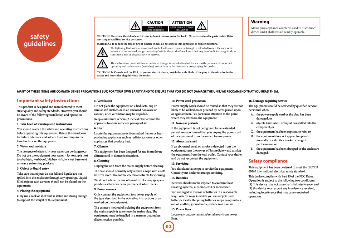 Arcam T32 safety guidelines, Important safety instructions, Safety compliance, Take heed of warnings and instructions 