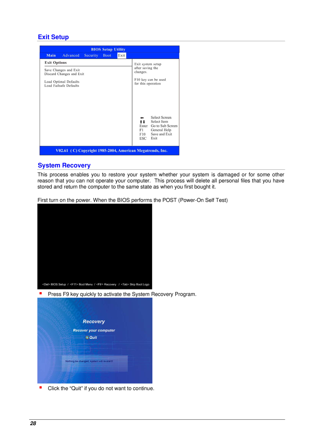 Archos 10 user manual Exit Setup System Recovery 