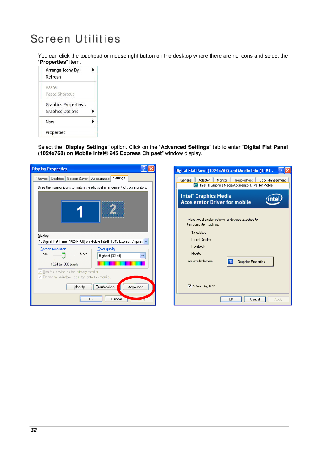 Archos 10 user manual Screen Utilities 