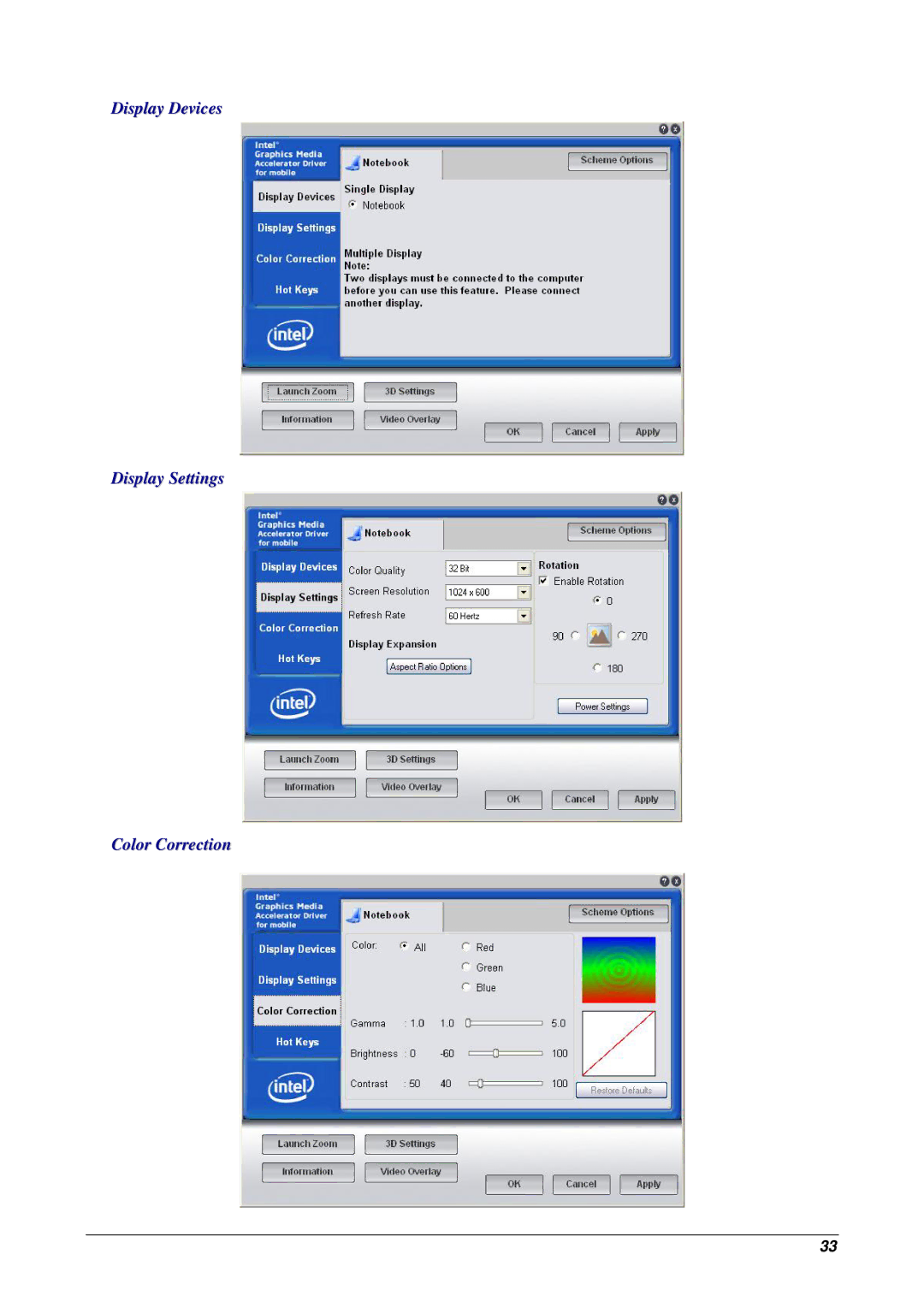 Archos 10 user manual Display Devices Display Settings Color Correction 