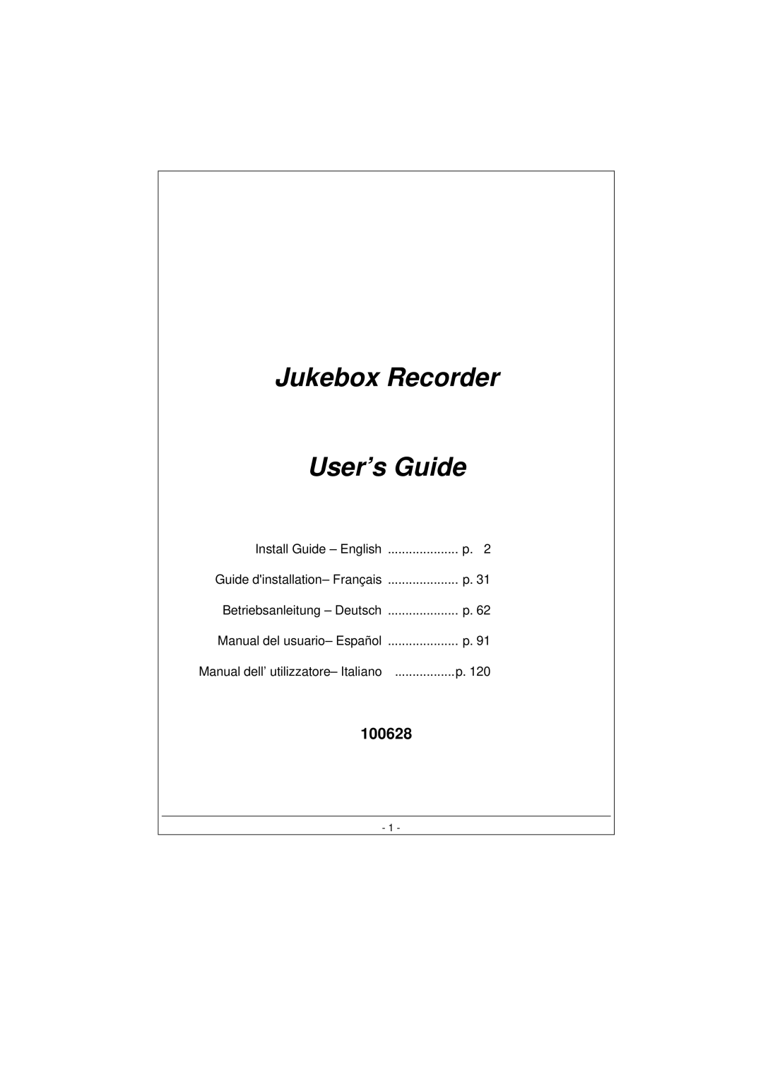 Archos 100628 manual Jukebox Recorder User’s Guide 