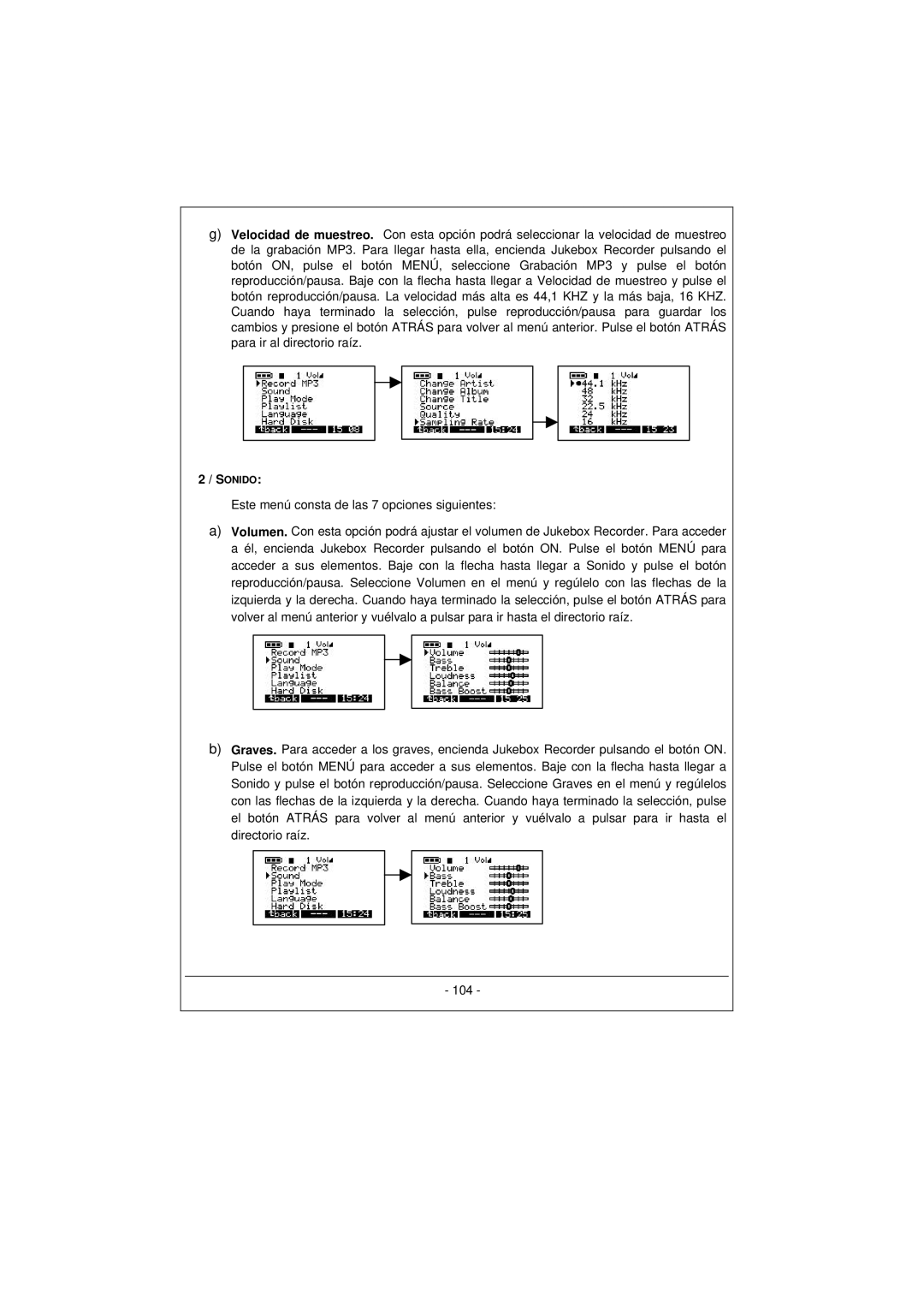 Archos 100628 manual Sonido 