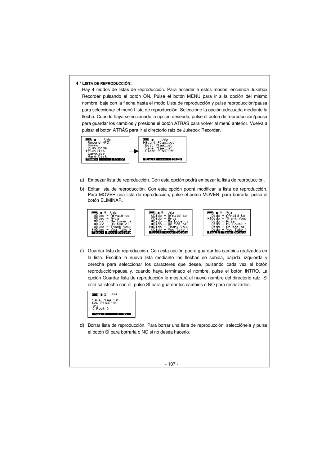 Archos 100628 manual Lista DE Reproducción 