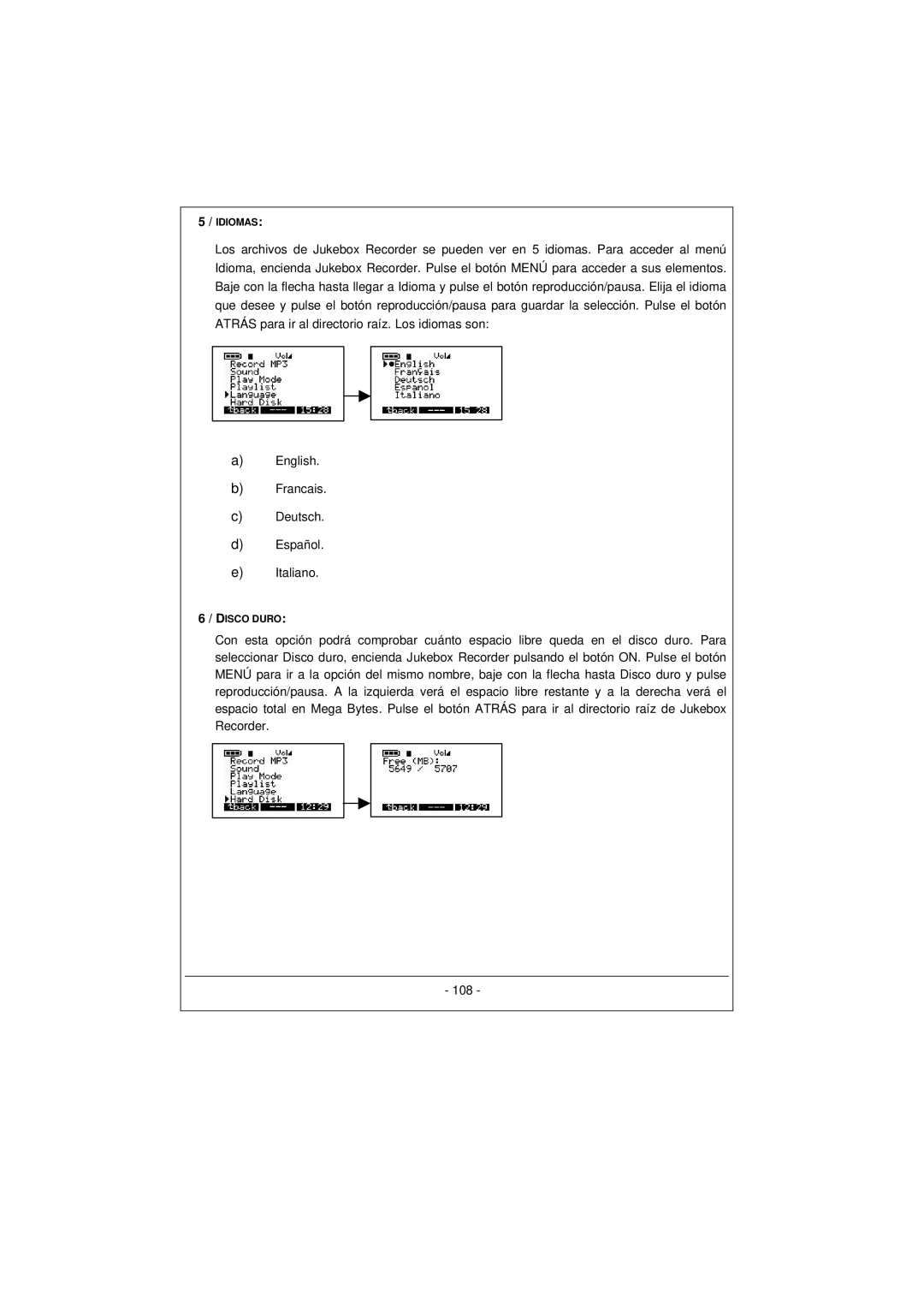 Archos 100628 manual Idiomas 