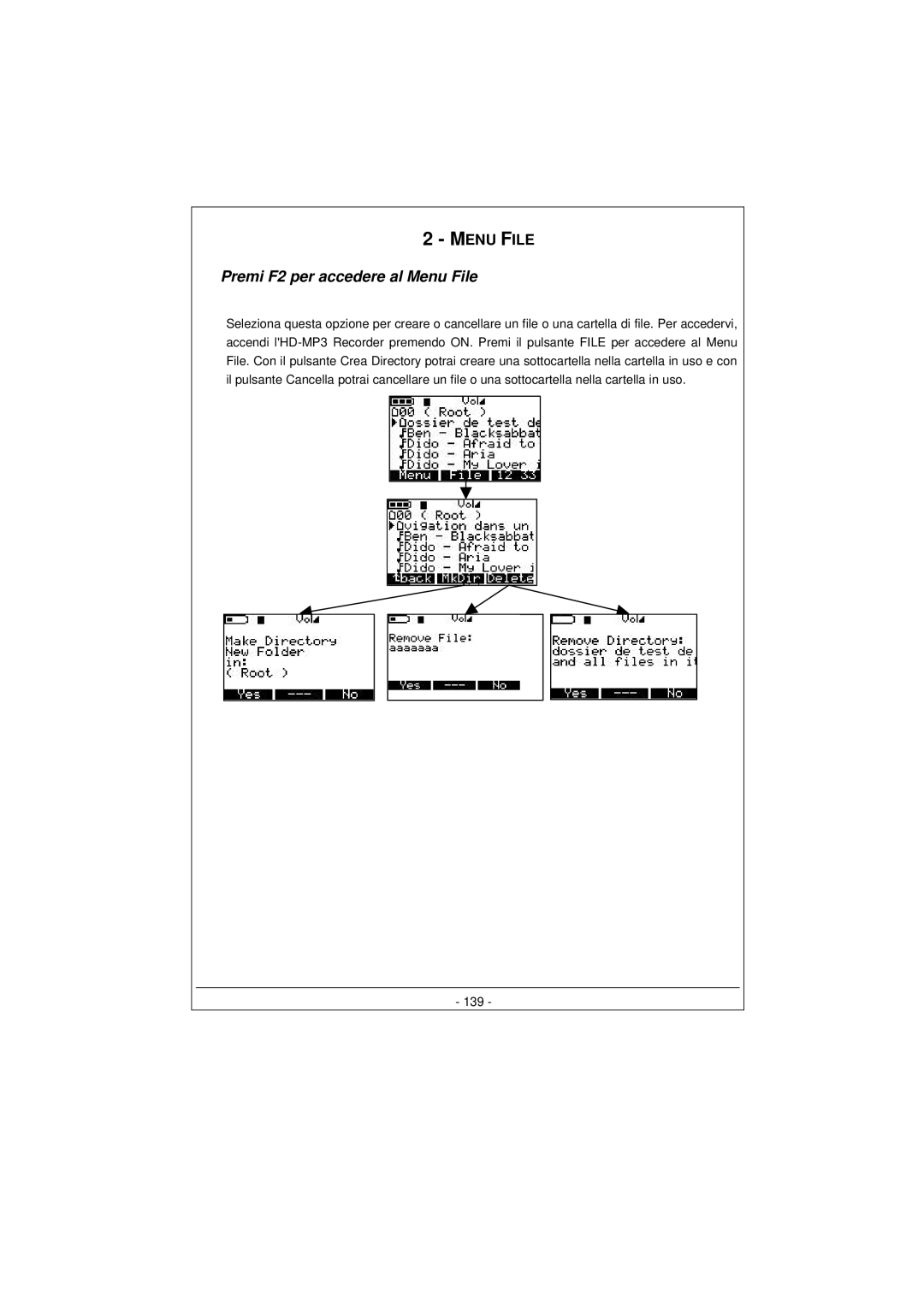 Archos 100628 manual Premi F2 per accedere al Menu File 