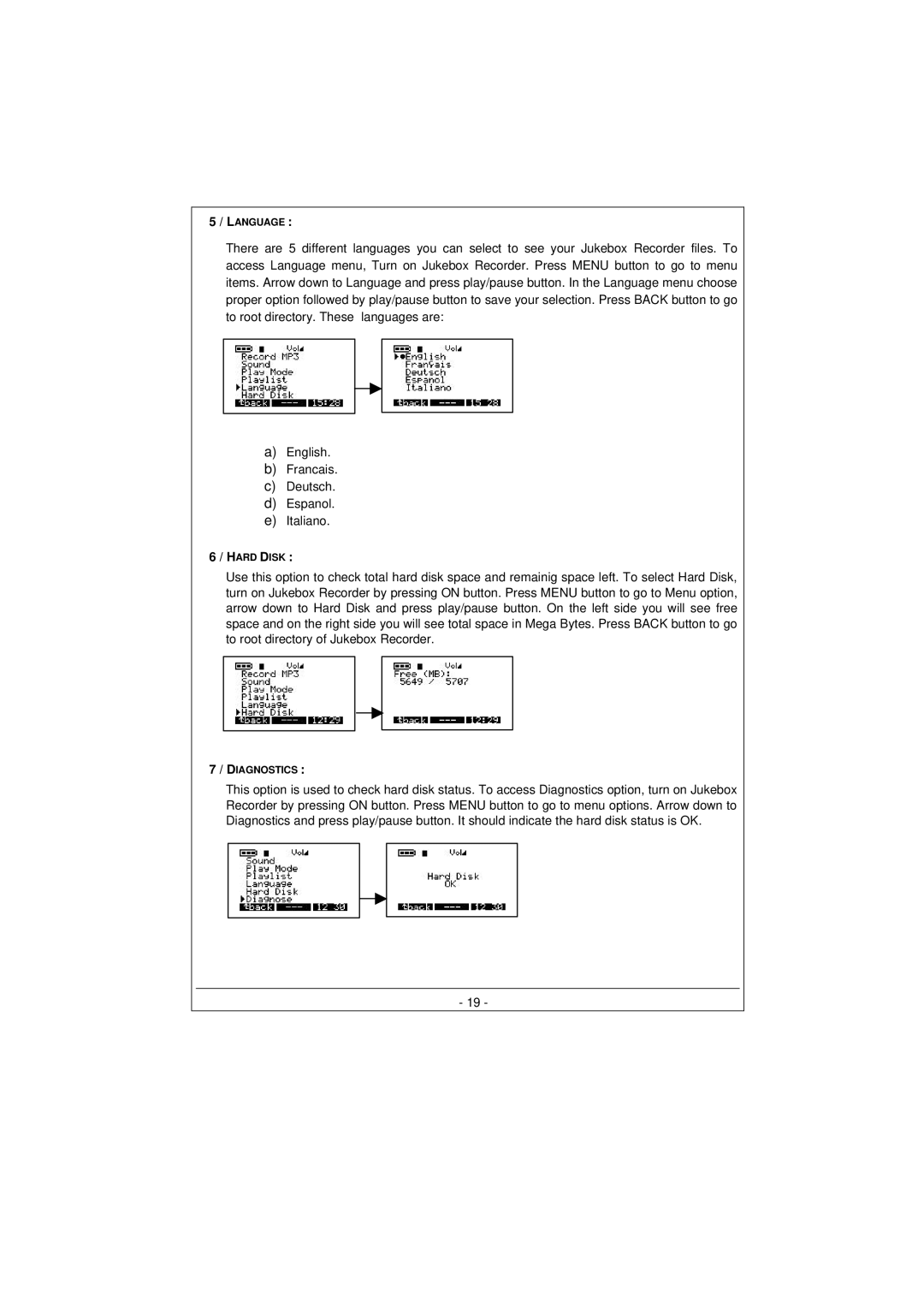 Archos 100628 manual Language 