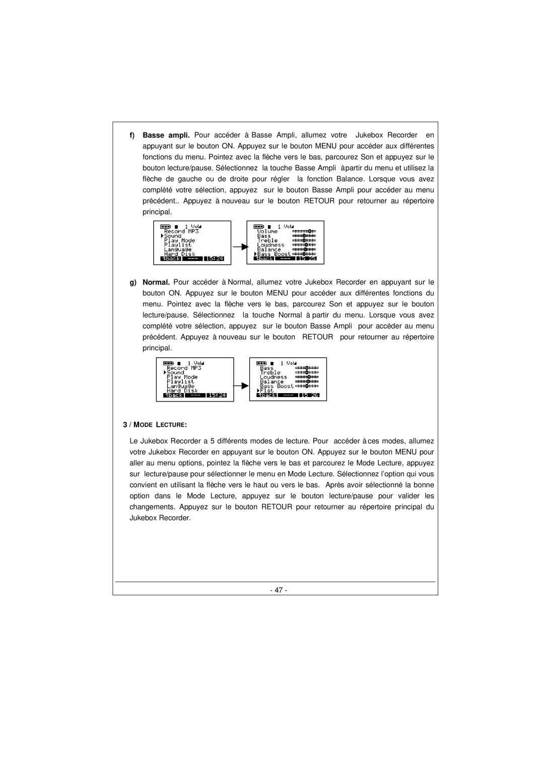 Archos 100628 manual Mode Lecture 