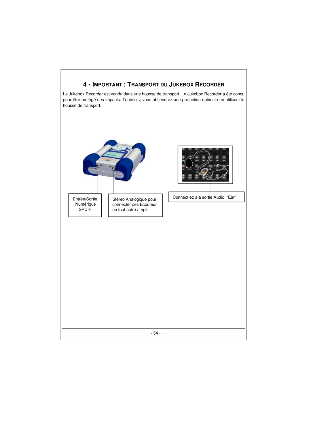 Archos 100628 manual Important Transport DU Jukebox Recorder 