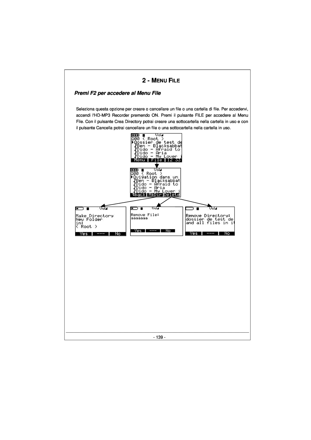 Archos 100628 manual Premi F2 per accedere al Menu File 
