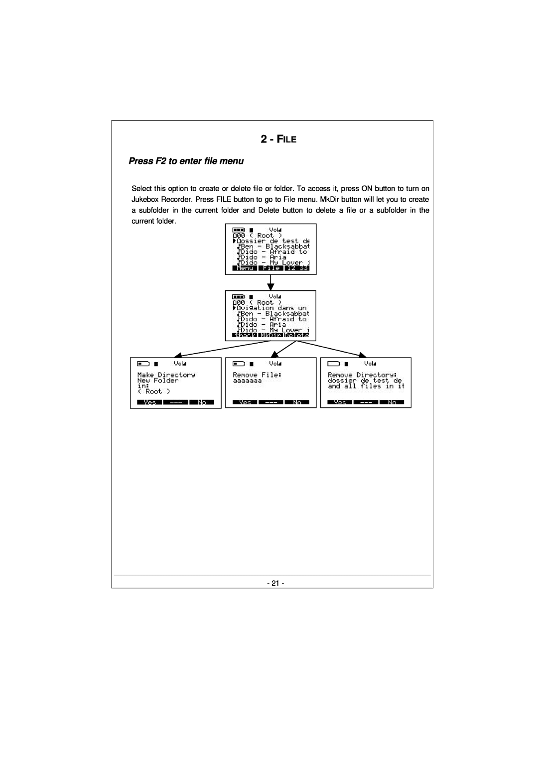 Archos 100628 manual File, Press F2 to enter file menu 