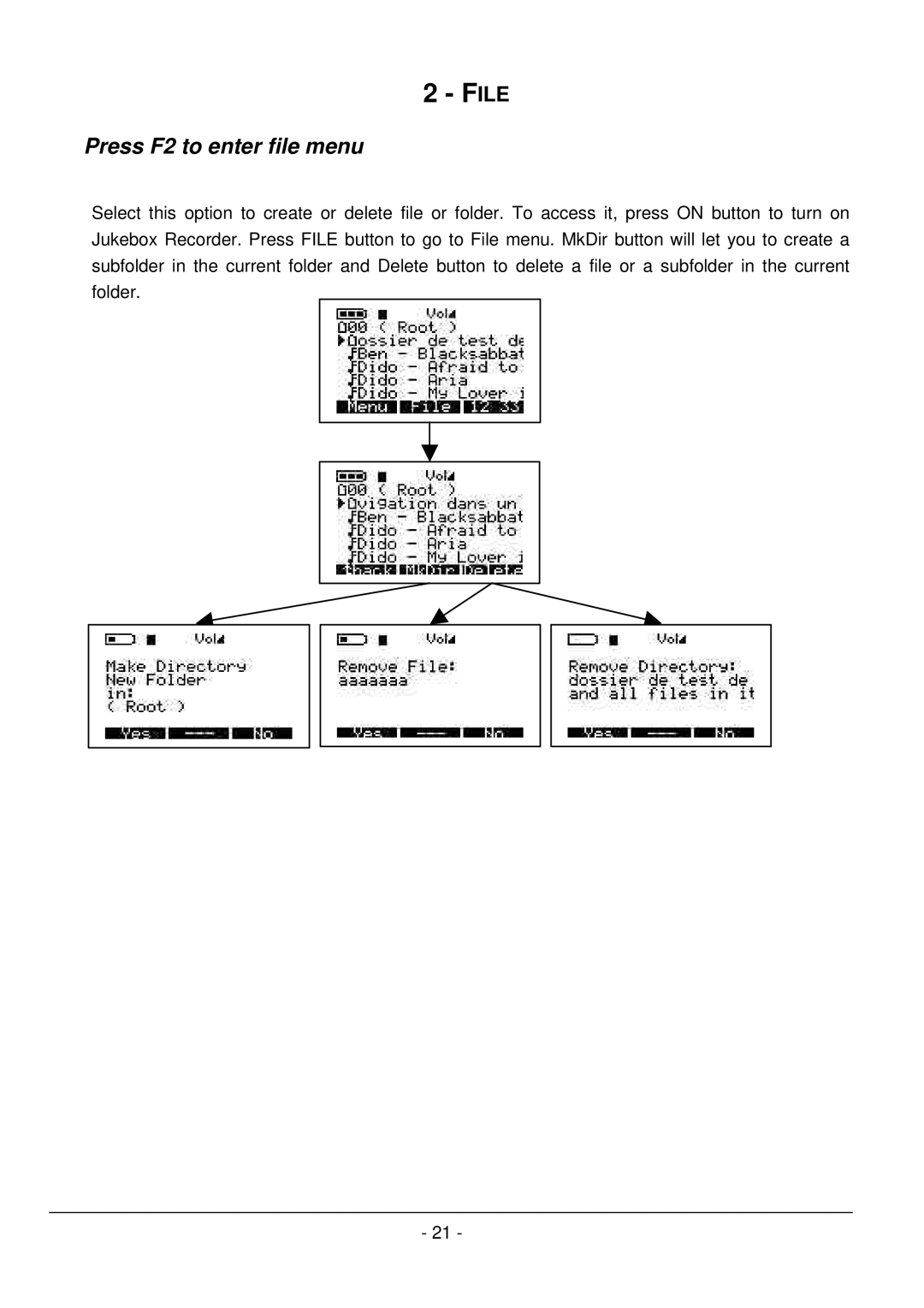 Archos 101 420V40 manual File, Press F2 to enter file menu 