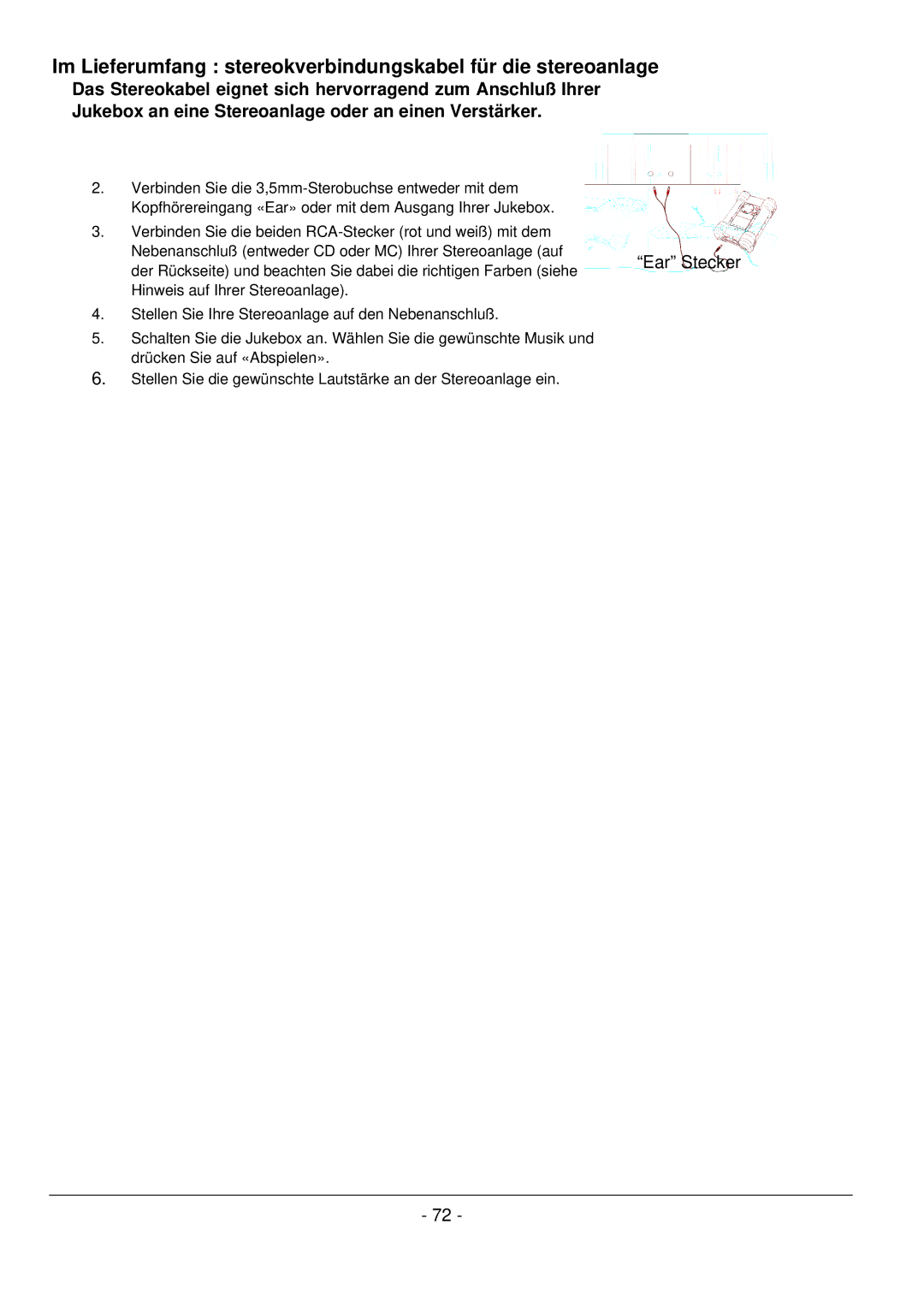 Archos 101 420V40 manual Im Lieferumfang stereokverbindungskabel für die stereoanlage 