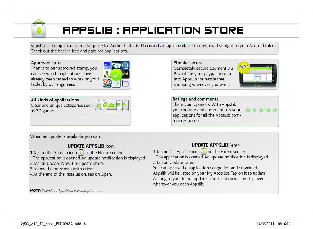 Archos 101 manual Appslib Application Store, Update Appslib now, Update Appslib later 