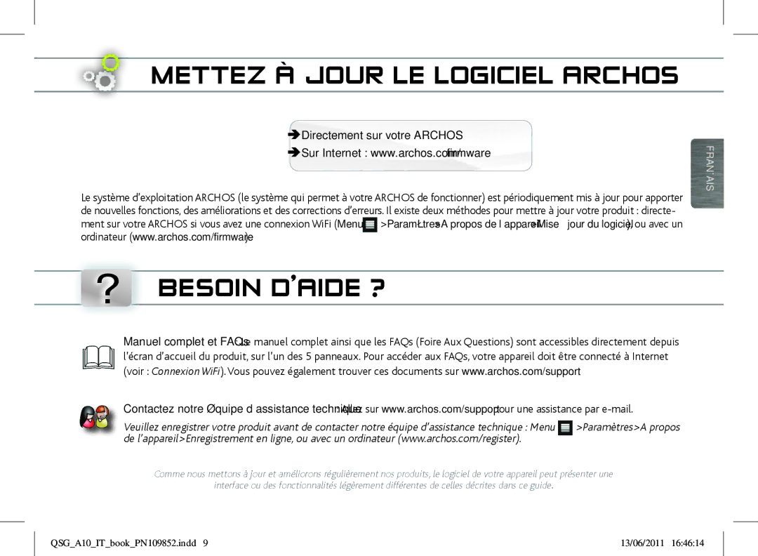 Archos 101 manual Mettez À Jour LE Logiciel Archos, ? Besoin D’AIDE ?, ÄÄDirectement sur votre Archos 