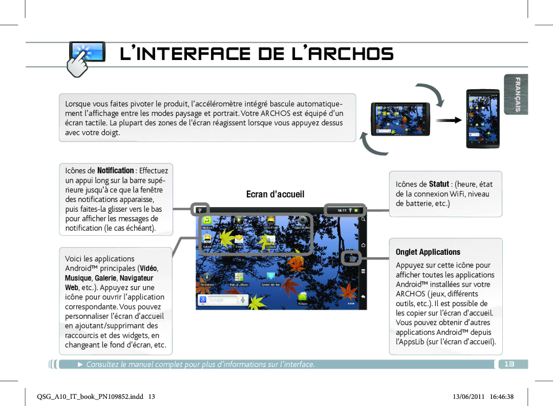 Archos 101 manual ’Interface De L’Archos, Onglet Applications 