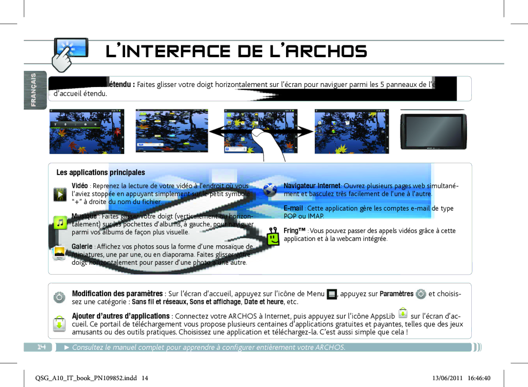 Archos 101 manual Les applications principales 