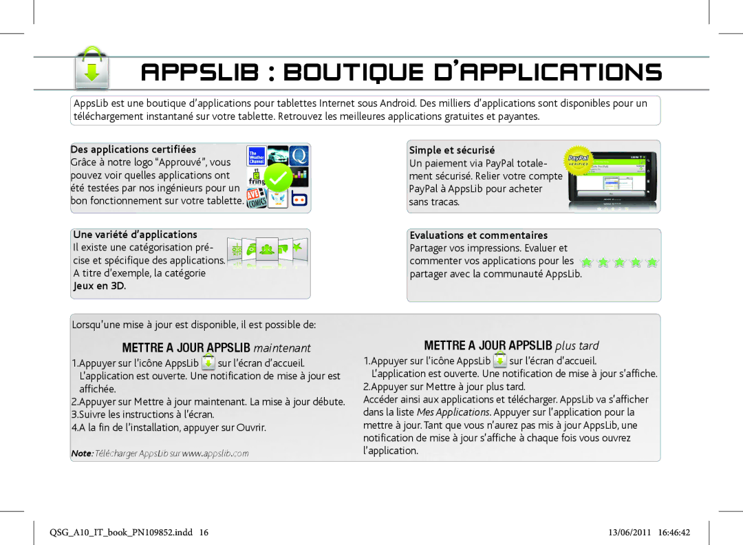 Archos 101 manual Appslib Boutique D’APPLICATIONS, Mettre a Jour Appslib maintenant, Mettre a Jour Appslib plus tard 