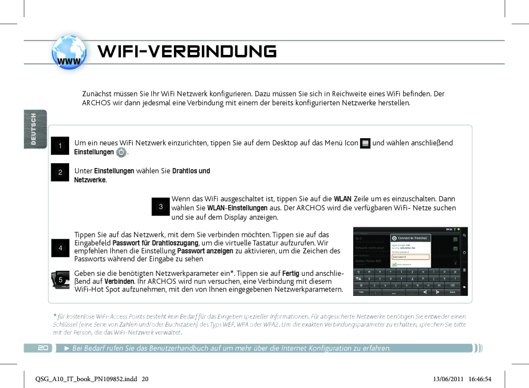 Archos 101 manual Unter Einstellungen wählen Sie Drahtlos und Netzwerke, Und sie auf dem Display anzeigen 