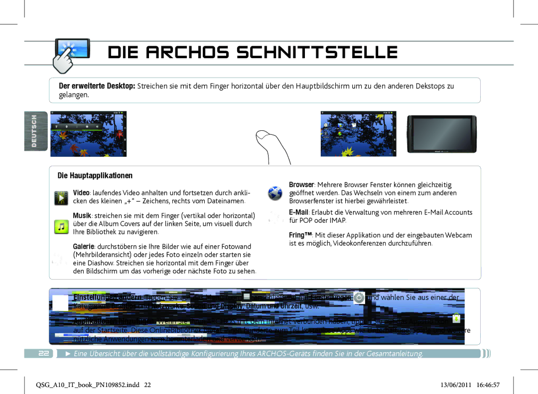 Archos 101 manual Die Hauptapplikationen 