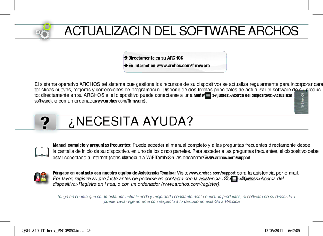 Archos 101 manual Actualización DEL Software Archos, ? ¿Necesita Ayuda?, ÄDirectamenteÄen su Archos 