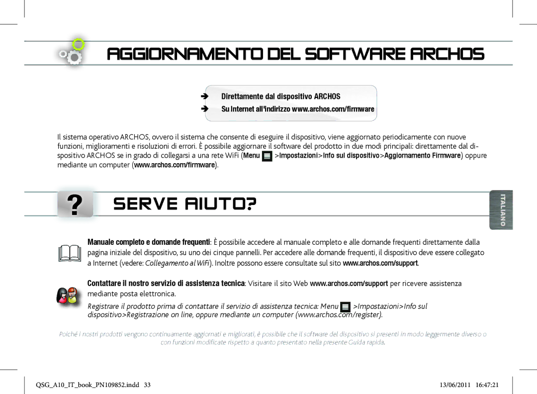 Archos 101 manual ? Serve AIUTO?, ÄÄ Direttamente dal dispositivo Archos, Mediante posta elettronica 