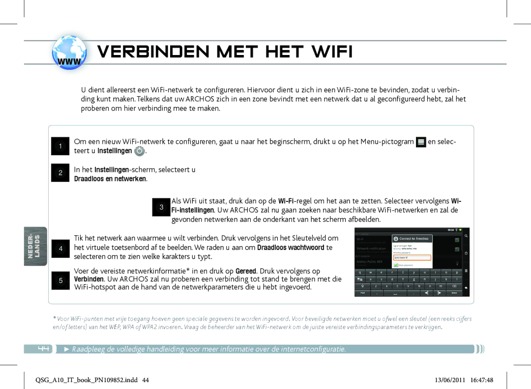 Archos 101 manual Www Verbinden MET HET Wifi 