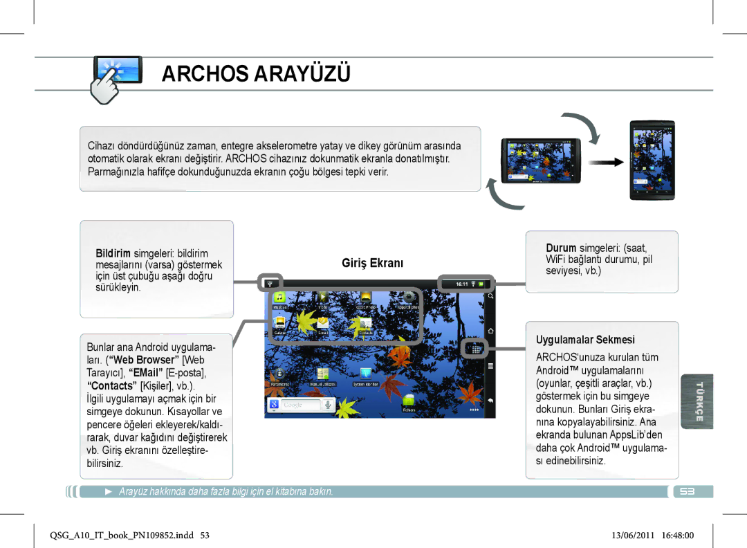 Archos 101 manual Archos Arayüzü, Uygulamalar Sekmesi 